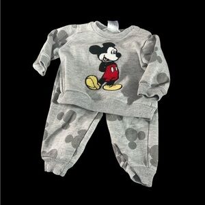 Disney Mickey Mouse Gray and Black Mickey Mouse Sweat Suit - Size 3/6 Months